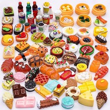 100 PCS Miniature Play Food Drink, Toy Kitchen Accessories, mini, Colorful 
