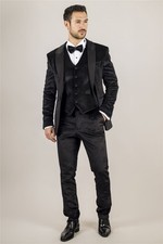 Men s 3 Piece Black Velvet Tuxedo Suit Wedding, Prom, Dinner Party Outfit