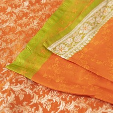 Sanskriti Vintage Sarees Banarasi Brocade Zari Woven Pure Satin Sari 5 Yd Fabric