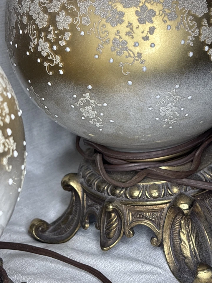 De colección Carl Falkenstein Hollywood Regency Lámpara de vidrio pintado a mano Juego de cristal de latón Foto 4 de 4