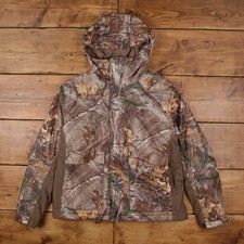 Field & Stream Real Tree Jacket L Mens 00s Brown Hooded Camo Hunting Outdoor