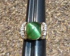 Ring Yellow Gold Cats Eye Tourmaline Cabochon Diamonds Size 5.5 Mystery Mark — photo 2