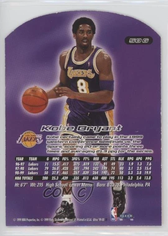 1999-00 Fleer Ultra Gold Medallion Edition Kobe Bryant #50G HOF - Image 2 of 2