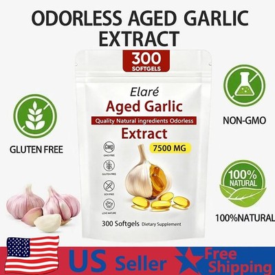 Elare Aged Garlic Extract Capsules 7500Mg Odorless 300 Count, Health Supplements