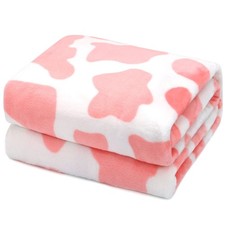 Cow Print Throw Blanket Soft Fleece Pink 40x50 Inch