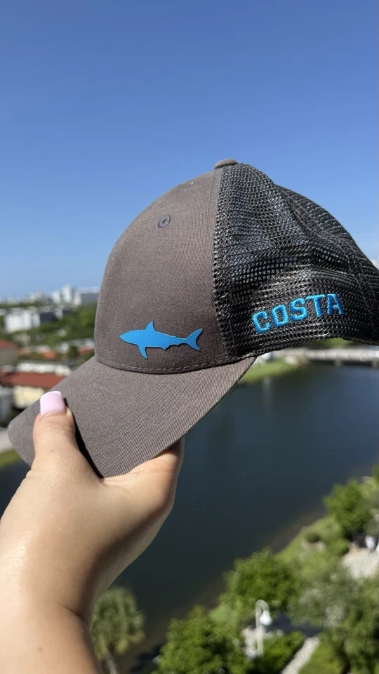 Gorra de camionero Costa Del Mar con logotipo de tiburón gris malla negra gorra snapback Foto 3 de 4