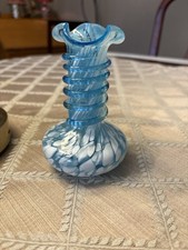 Hand blown art glass vase blue and white swirl pattern glossy finish decorative