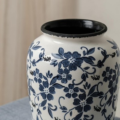 Blue and White Vintage Vase, Ceramic Chinoiserie Floral Vases