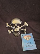 Silver Tone Skull With Crossbones Belt Buckle