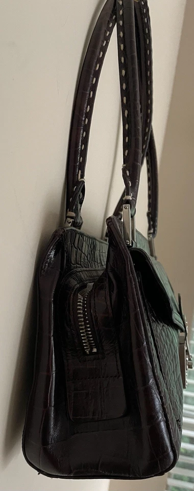 Vintage Y2K Chocolate Brown Croc Leather East To West Bag Antonio Melani - Image 2 of 3