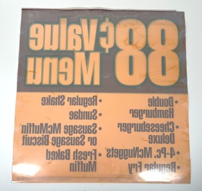 Vtg 1998 McDonalds 88 Cents Value Menu Translite Store Advertising
