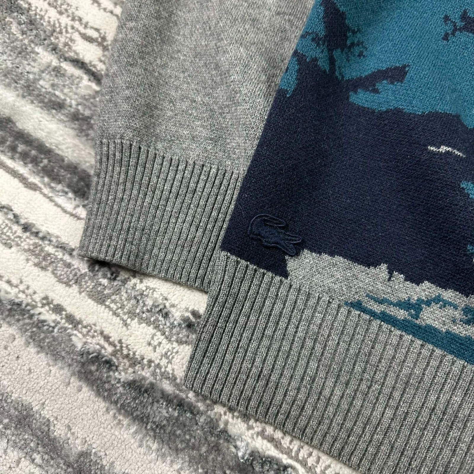 VTG Lacoste Mountain Landscape Grey Size 6 / XL Pullover Wool Knitted Jumper image 3