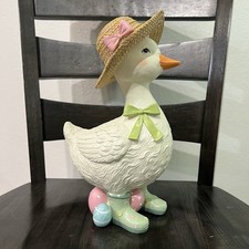 Easter Duck in Straw Hat with bow and Pastel Boots 11.5 In