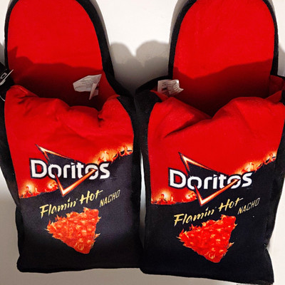 Doritos 3D Crunch Slip-On Slippers Red/Black Logo Fabric Closed Toe 10.5 EE