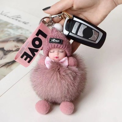 Schlüsselanhänger schlafendes Baby süß flauschig Plüschpuppe Schlüsselanhänger Damen Mädchen Taschenanhänger