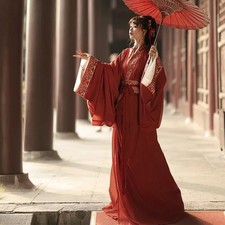 Traditional Hanfu Dress Costume Red Robe Large Sleeve Straight Robe Daily Wear