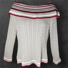 Vintage 90s Gitano Fair Isle Nordic Off Shoulder Cable Knit Sweater Medium