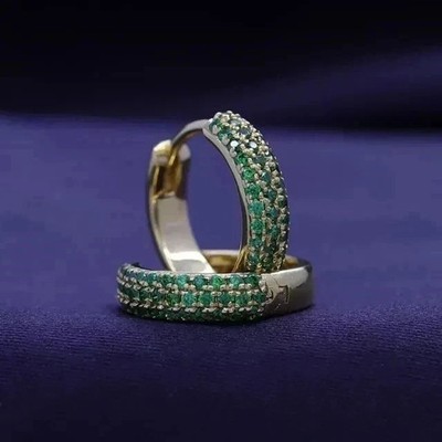 2Ct Round Cut Simulated Emerald Women's Hoop Earring 14k Yellow Gold Plated