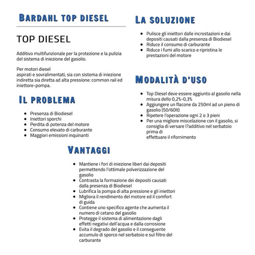 BARDAHL TOP DIESEL + PLUS 1 LITRO ADDITIVO PULIZIA INIETTORI GASOLIO MOTORE AUTO - Foto 20 di 24