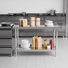 4x2FT Stainless Steel Work Bench Catering Prep Table Kitchen Top with Backsplash