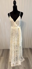 NWT Ivory Floral Full Lace Long Dress Small Spaghetti Straps Wedding Dress Gown