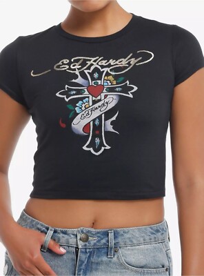 Ed Hardy Crop Baby Tee shirt women medium