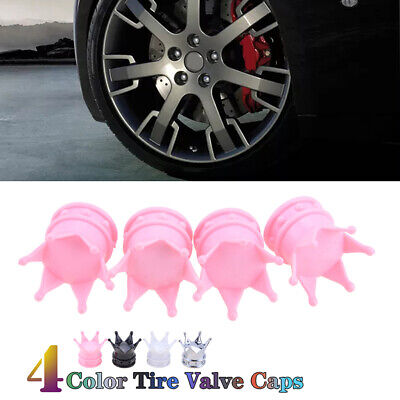 4pcs Crown Car Wheel Tire Tyre Valve  Plastic Dust Caps Covers Tire Pink