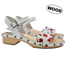 Zoccoli donna bianchi a fantasia floreale con tacco basso - GL134 FL BIANCO