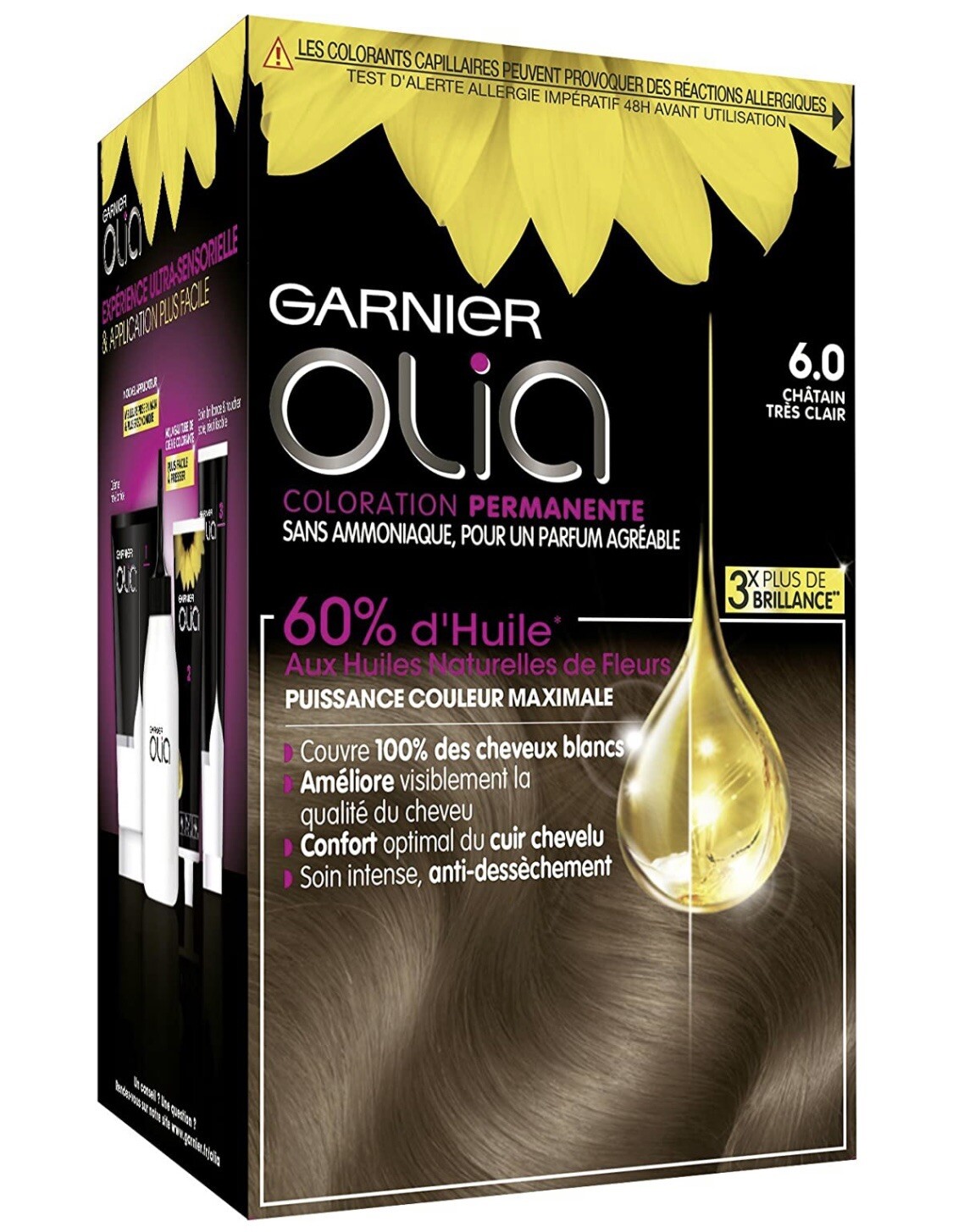 Teinture Olia 6.0 Châtain Très Clair Éclat Maximal et Soin Cheveux