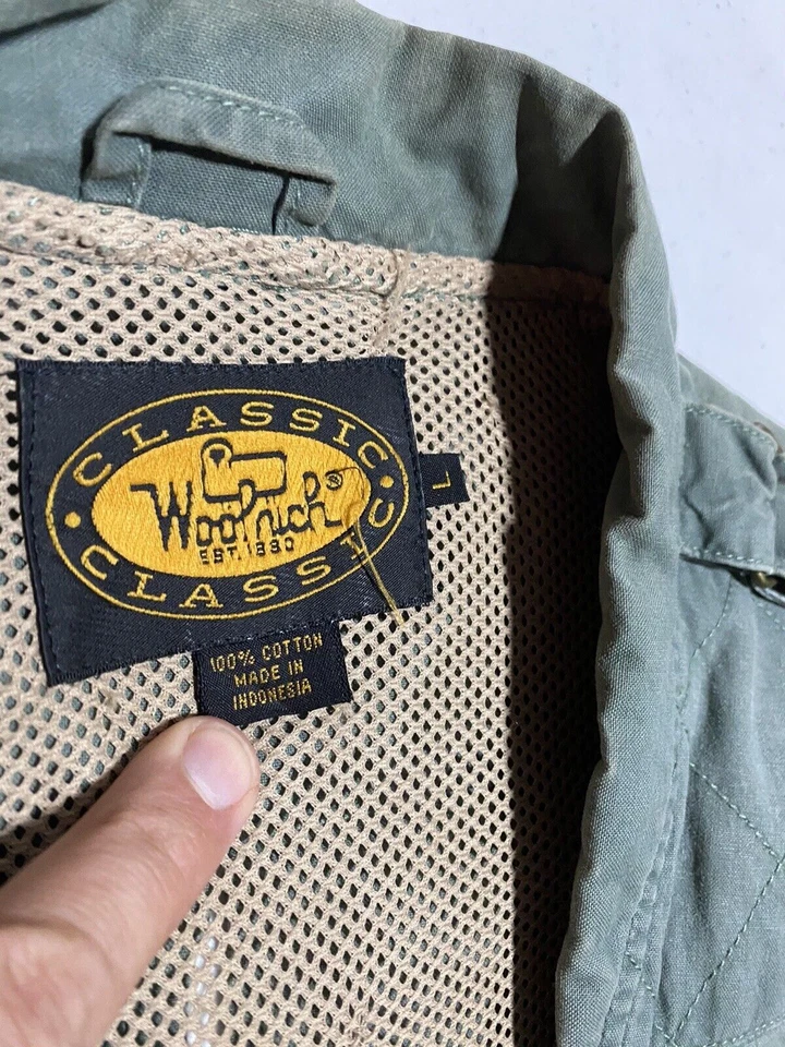 Chaleco de Pesca Woolrich Vintage Talla Grande Verde Caza Bolsillos con Cremallera Completa X1 Foto 4 de 4