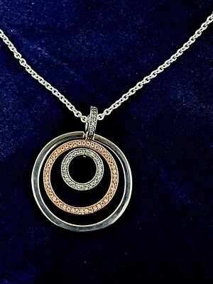 PANDORA TWO TONE CIRCLES PENDANT AND NECKLACE, STERLING