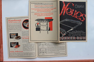 18772 Reklame Prospekt JUNKER RUH Gasherd mit DRP Schwankbrenner um 1935