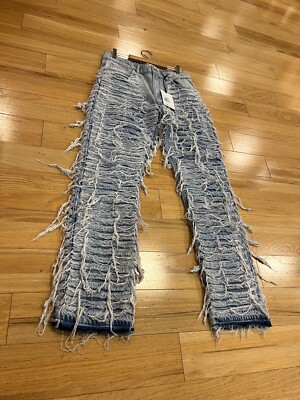 Heavy Ripped Distressed Stacked Flare Denim Baggy Thrashed Jeans Men's Size 31