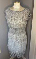 Bar iii Black and White Short Sleeve Knee Length Textured Dress, Size M