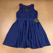 Lulus Women's Size Large Navy Blue Romantic Tale Lace Skater Mini Dress NWT