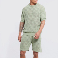 Mens Summer Sports Outfit 2-Piece Set Casual Short Sleeve T Shirts Shorts Suit
