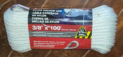 MIBRO KingCord 3/8'' x 100' Double Diamond Braid Nylon Anchor Line #459021