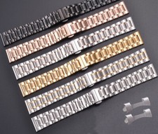 Solid Stainless Steel Watch Band Butterfly Clasp Bracelet Strap w/ Curved Ends