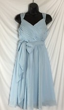 Azazie Women’s Dress Light Blue Sleeveless Pleated Bodice Long Fabric Tie Sz M