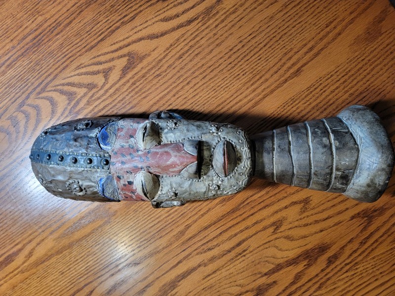 African Handcrafted Wood & Hammered Metal Head, Ashanti Chiefs Wife's Bust Ghana