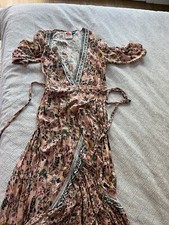 Farm Rio XS Clara Floral Maxi Wrap Dress Pink Hi Low V Neck Cottagecore Chic