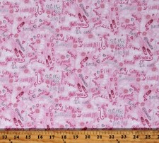 Cotton Ballet Slippers Words Ballerinas Pink Fabric Print by the Yard D673.82