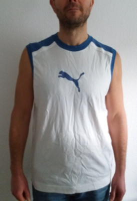 PUMA Herren Tank-Top Logo T-Shirt Tanktop Muskelshirt Shirt Baumwolle weiß XL