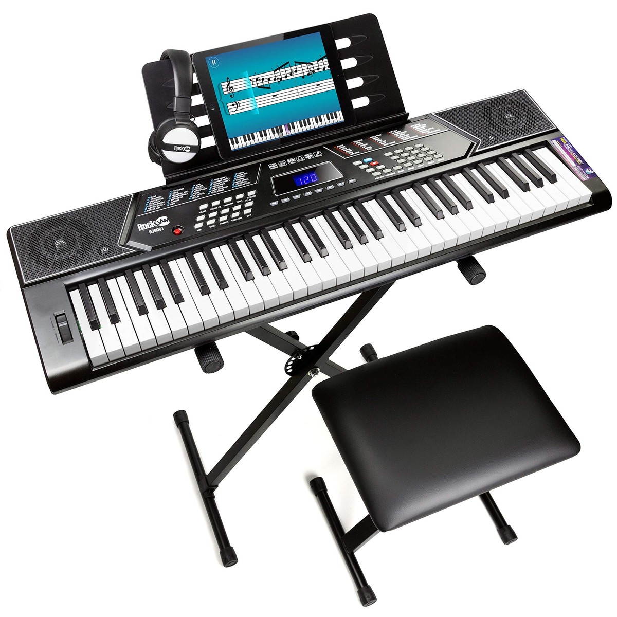 RockJam 61 Key Keyboard Piano Stand With Pitch Bend Kit, Piano