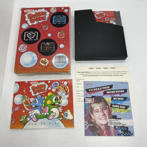 Bubble Bobble W/Box, Manual, Mail In Magazine Offer Nintendo NES 1988 Tested!