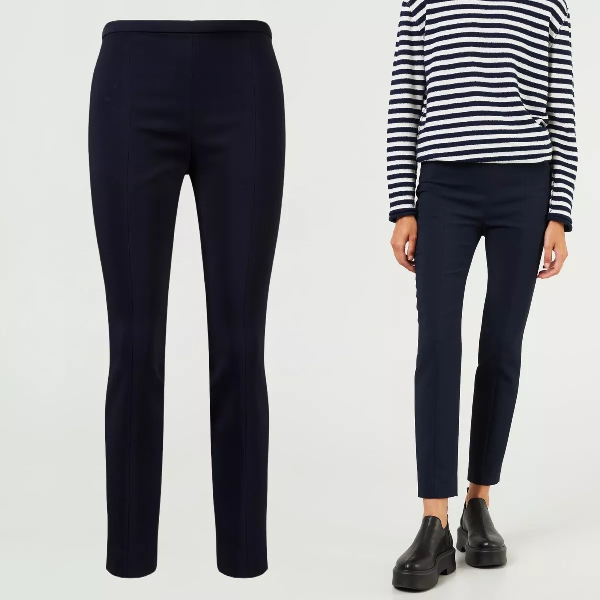 THE ROW Sotto Skinny Cropped Pants in Navy Blue Cady Size 10