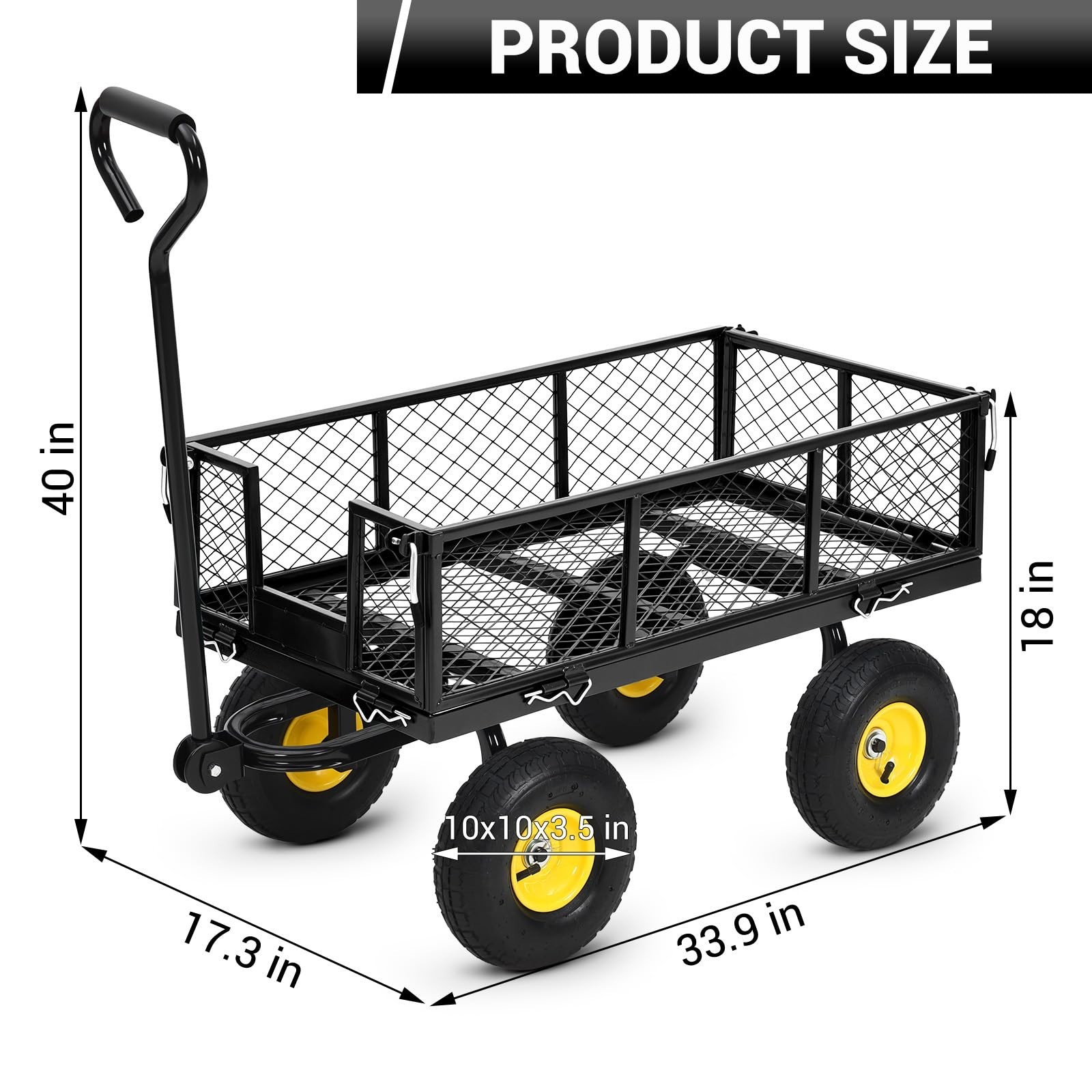 550 Lbs Steel Garden Cart, Utility Wagon with 10" Wheels, Removable Mesh Sides