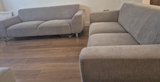 DFS Taupe Chenille 2 Piece Sofa Set, 2+3 Seater Metal Feet Low Back Pad Arms
