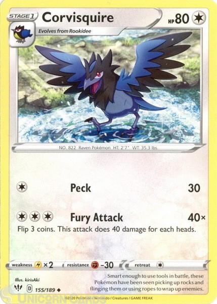 Corvisquire 155/189 Uncommon Mint Pokemon Card