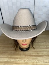 VTG JCPenney Tan Canvas Cowboy Westen Hat USA Made Feathers 7-1/4 - 7-3/8